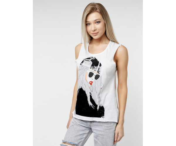 Футболка без рукавов женская белого цвета 8252Bl