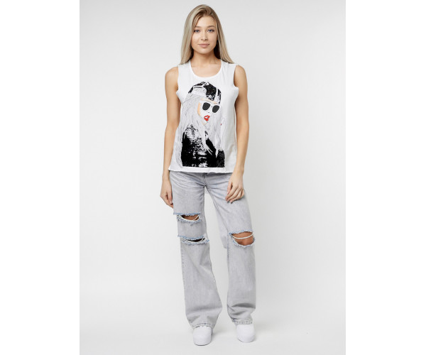 Футболка без рукавов женская белого цвета 8252Bl