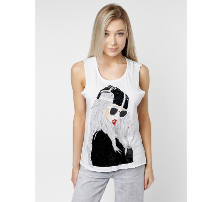 Футболка без рукавов женская белого цвета 8252Bl