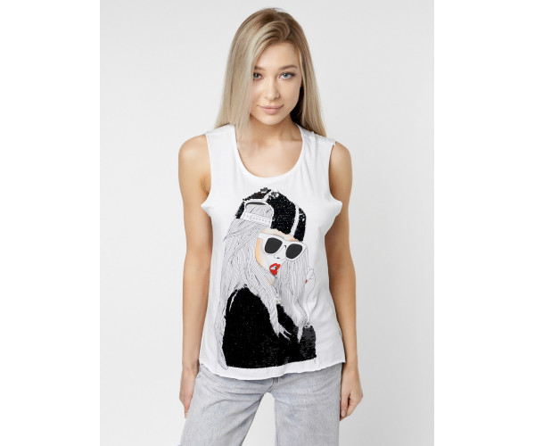 Футболка без рукавов женская белого цвета 8252Bl