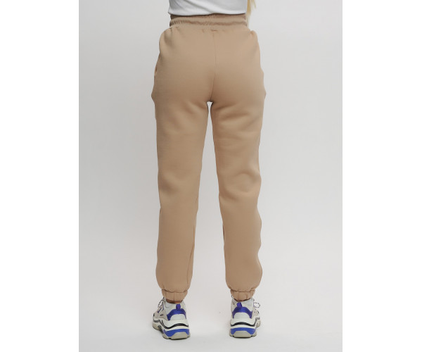 Джоггеры женские на флисе зимние бежевого цвета 1097B