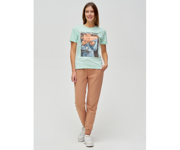 Женские футболки с принтом салатового цвета 1601Sl