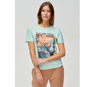 Женские футболки с принтом салатового цвета 1601Sl