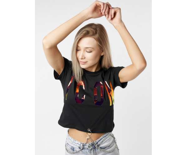 Топ футболка женская черного цвета 76014Ch