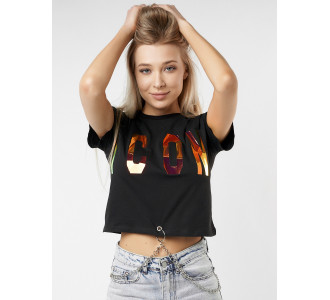 Топ футболка женская черного цвета 76014Ch