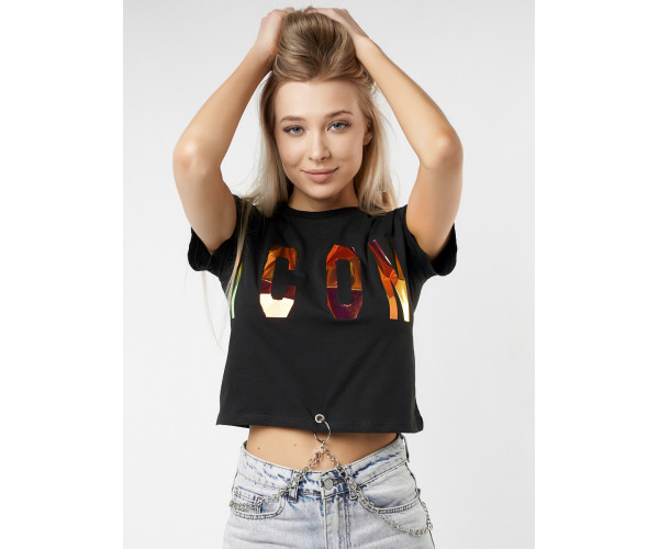 Топ футболка женская черного цвета 76014Ch