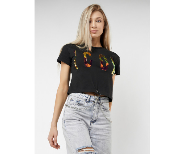 Топ футболка женская черного цвета 76014Ch