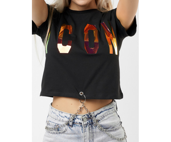 Топ футболка женская черного цвета 76014Ch