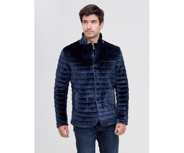 Куртка велюровая классическая Valianly темно-синего цвета 93351TS