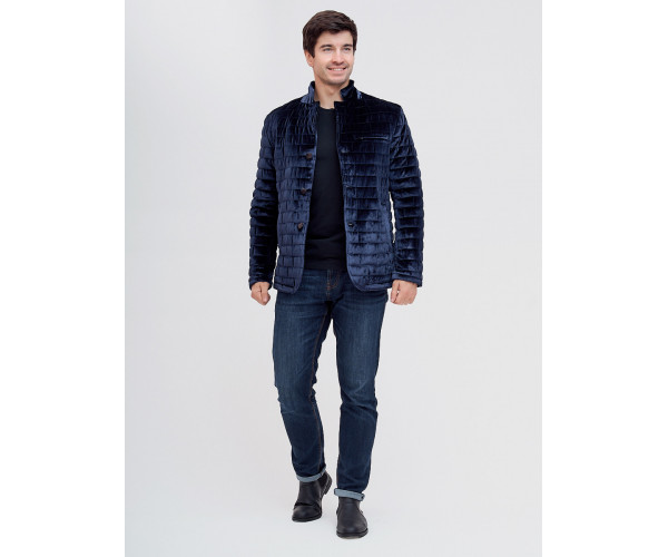 Куртка велюровая классическая Valianly темно-синего цвета 93351TS