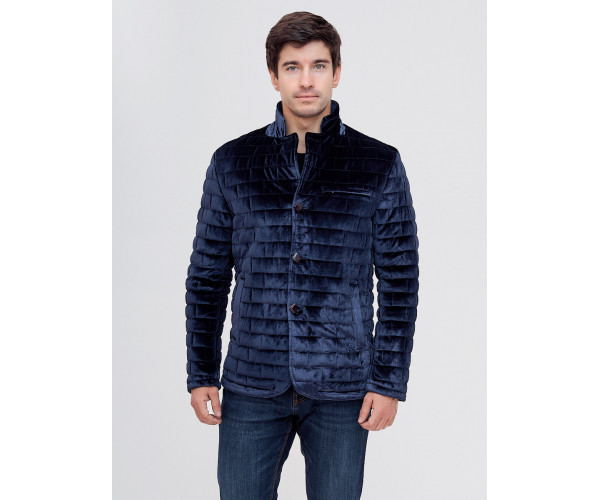 Куртка велюровая классическая Valianly темно-синего цвета 93351TS