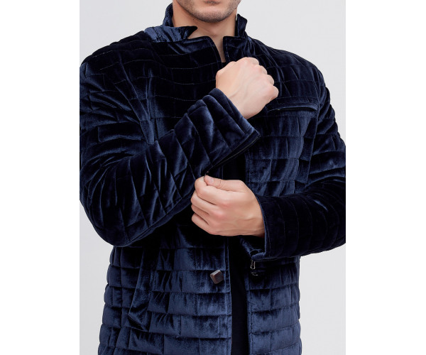 Куртка велюровая классическая Valianly темно-синего цвета 93351TS