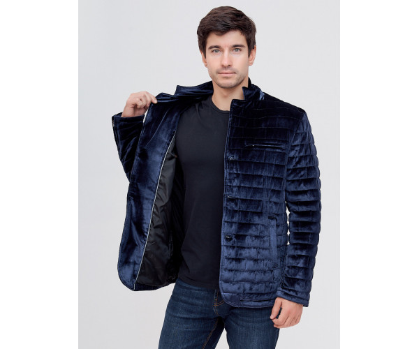 Куртка велюровая классическая Valianly темно-синего цвета 93351TS