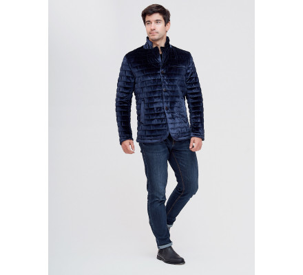 Куртка велюровая классическая Valianly темно-синего цвета 93351TS