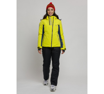 Горнолыжный костюм женский желтого цвета 077033J