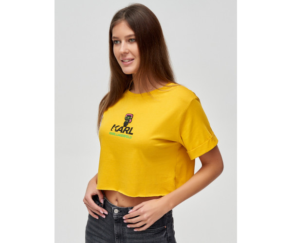 Топ футболка женская горчичного цвета 9008G