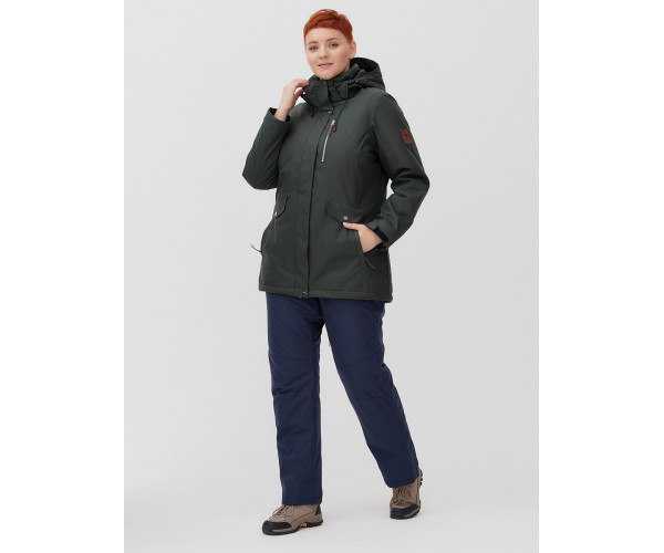 Горнолыжная костюм  bigsize болотного цвета 02047Bt