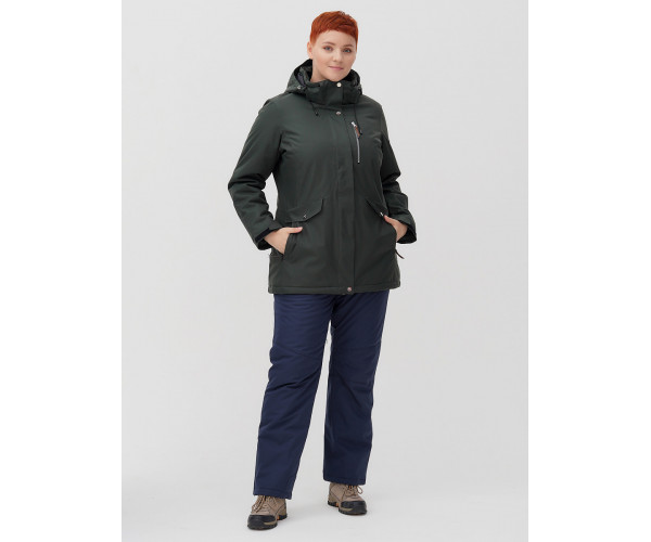 Горнолыжная костюм  bigsize болотного цвета 02047Bt