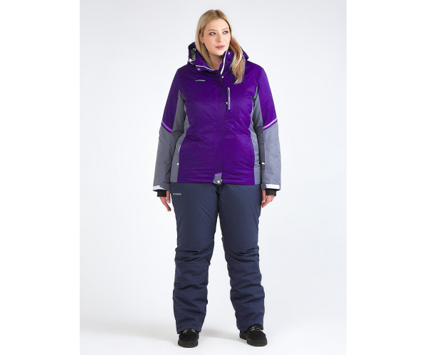 Женский зимний костюм горнолыжный большого размера темно-фиолетового цвета 01934TF