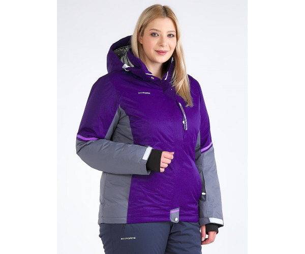 Женская зимняя горнолыжная куртка большого размера темно-фиолетового цвета 1934TF