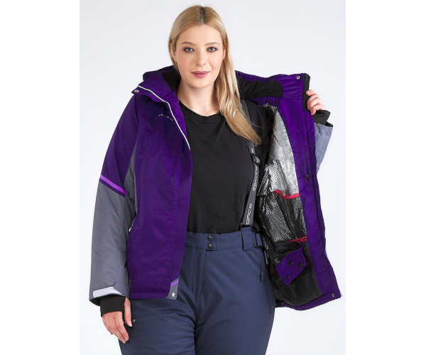 Женский зимний костюм горнолыжный большого размера темно-фиолетового цвета 01934TF