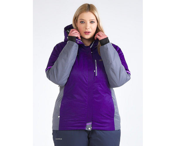 Женская зимняя горнолыжная куртка большого размера темно-фиолетового цвета 1934TF
