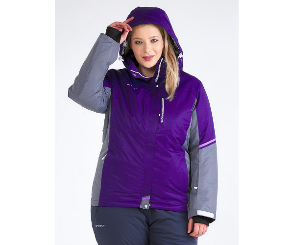 Женская зимняя горнолыжная куртка большого размера темно-фиолетового цвета 1934TF