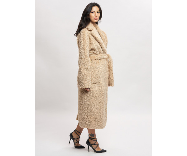 Пальто зимнее женское барашек бежевого цвета 44002B