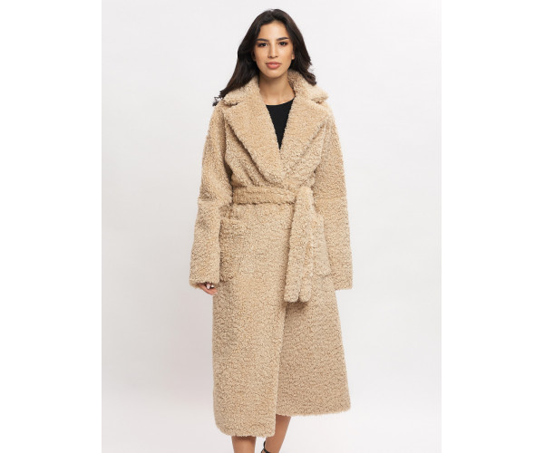 Пальто зимнее женское барашек бежевого цвета 44002B