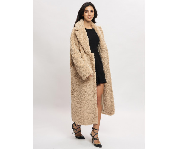 Пальто зимнее женское барашек бежевого цвета 44002B