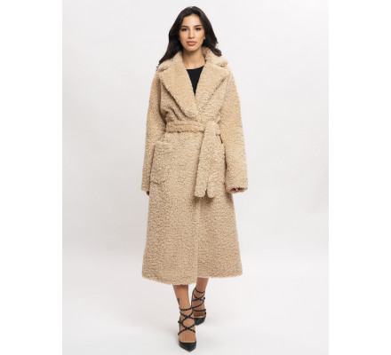 Пальто зимнее женское барашек бежевого цвета 44002B