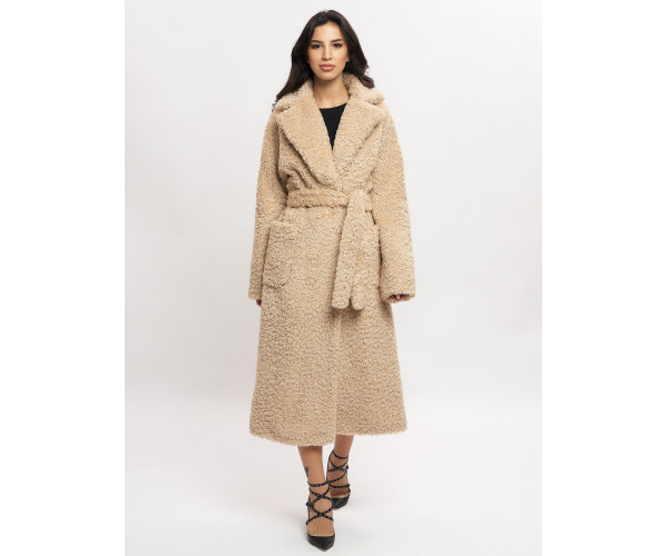 Пальто зимнее женское барашек бежевого цвета 44002B