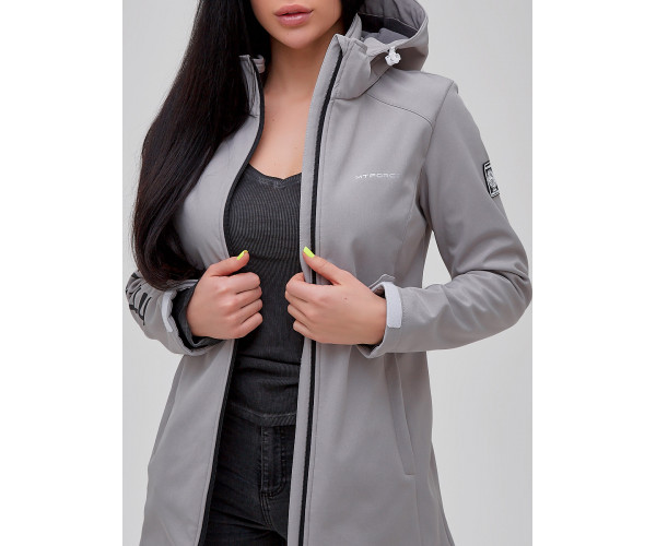 Парка женская осенняя весенняя softshell серого цвета 2023Sr