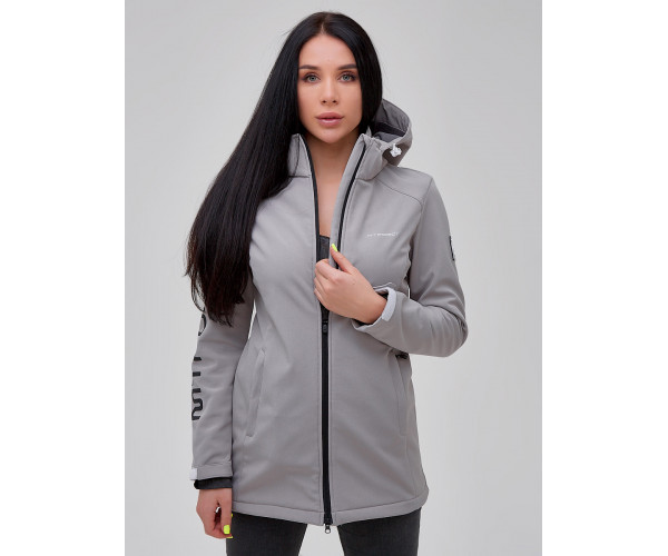 Парка женская осенняя весенняя softshell серого цвета 2023Sr
