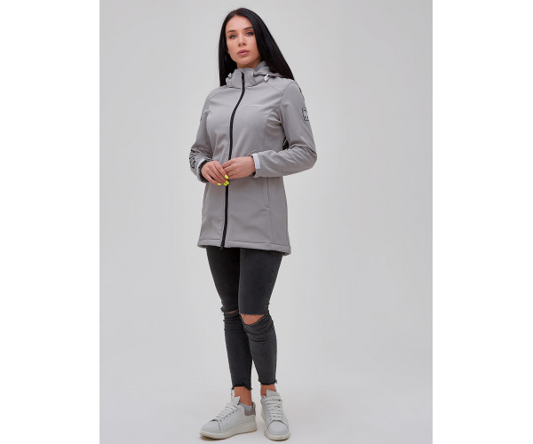 Парка женская осенняя весенняя softshell серого цвета 2023Sr