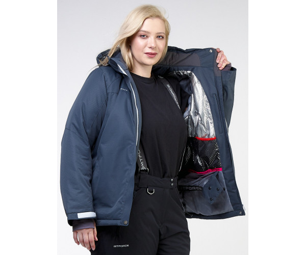Женская зимняя горнолыжная куртка большого размера темно-серого цвета 11982TC