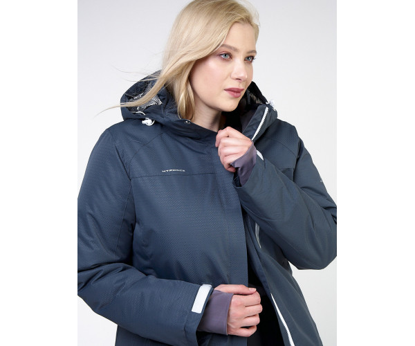 Женская зимняя горнолыжная куртка большого размера темно-серого цвета 11982TC