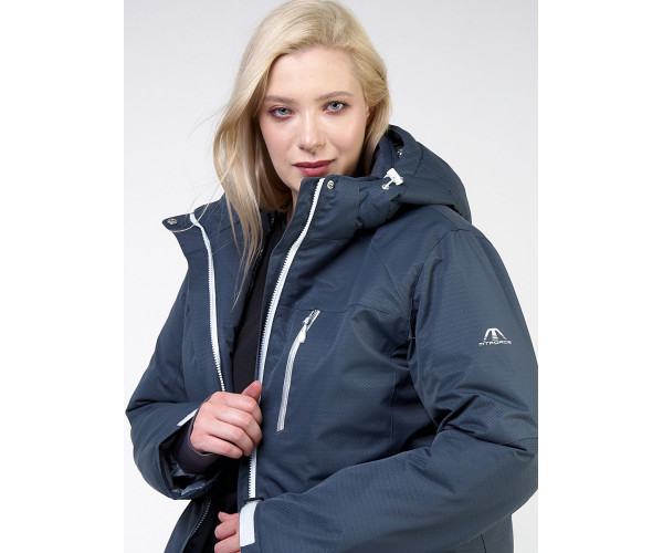 Женская зимняя горнолыжная куртка большого размера темно-серого цвета 11982TC