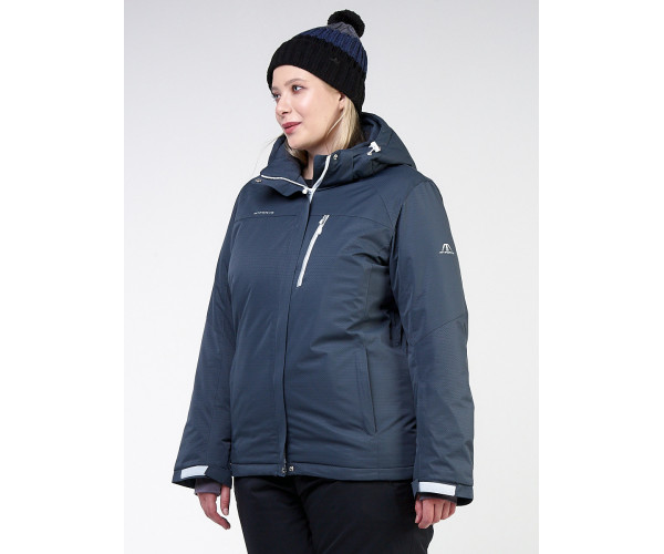 Женская зимняя горнолыжная куртка большого размера темно-серого цвета 11982TC