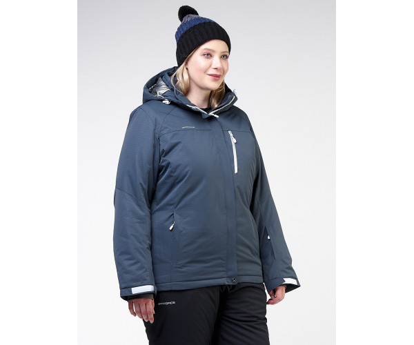 Женская зимняя горнолыжная куртка большого размера темно-серого цвета 11982TC