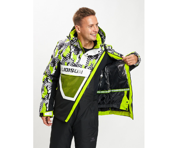 Горнолыжная куртка анорак мужская зеленого цвета 77027Z