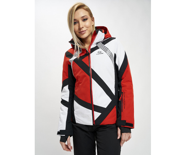 Горнолыжный костюм женский красного цвета 077031Kr