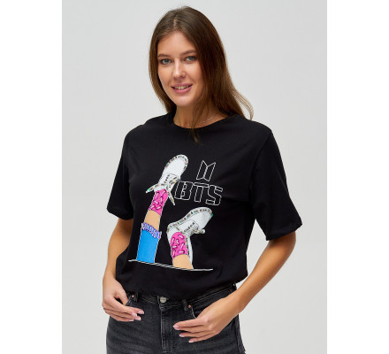 Топ футболка женская черного цвета 15008Ch