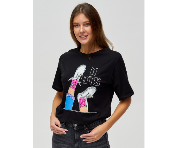 Топ футболка женская черного цвета 15008Ch