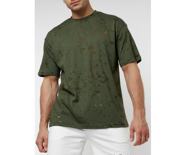 Однотонная футболка цвета хаки 221404Kh