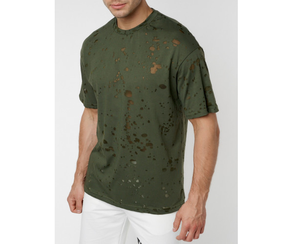 Однотонная футболка цвета хаки 221404Kh