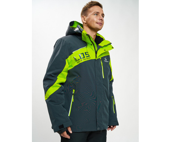 Горнолыжная куртка мужская большого размера зеленого цвета 77029Z