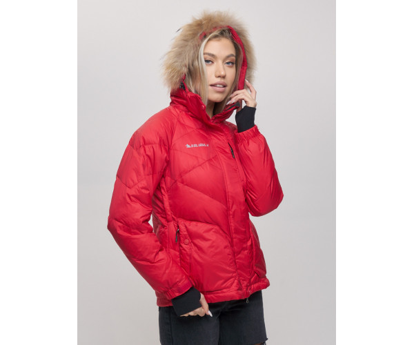Пуховик еврозима с мехом Valianly красного цвета 22107Kr