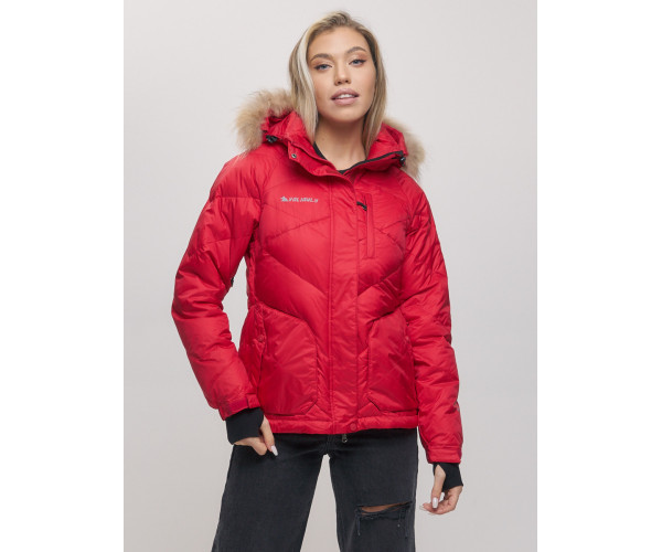 Пуховик еврозима с мехом Valianly красного цвета 22107Kr