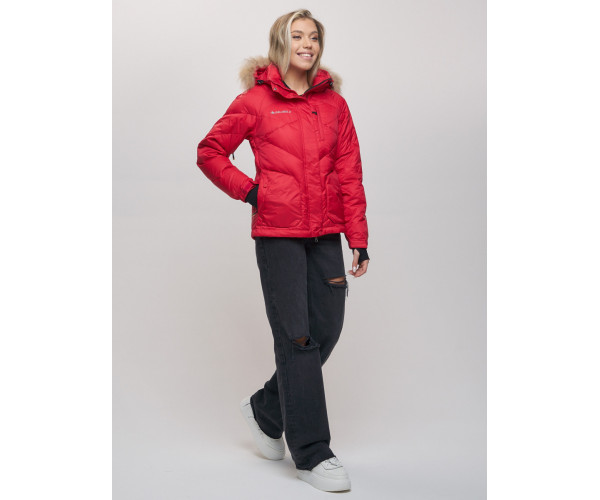 Пуховик еврозима с мехом Valianly красного цвета 22107Kr